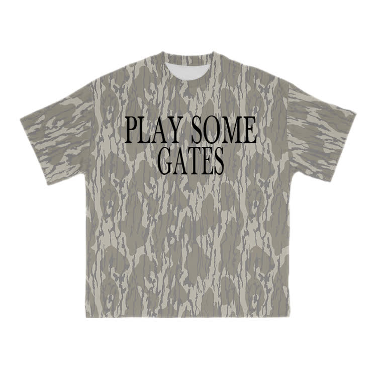 Casual PLAY SOME GATES Camo Graphic CottonT-Shirt - Khaki - US28-30(4XL) - image 1