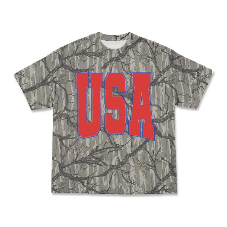 Relaxed Streetwear Branch Camo USA T-Shirt - Red - 8XL - image 1