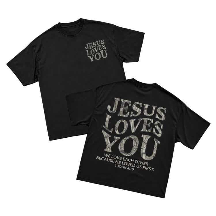 Jesus Loves You Vintage Camo Graphic Oversized T-Shirt - Black - US16-18(2XL) - image 2