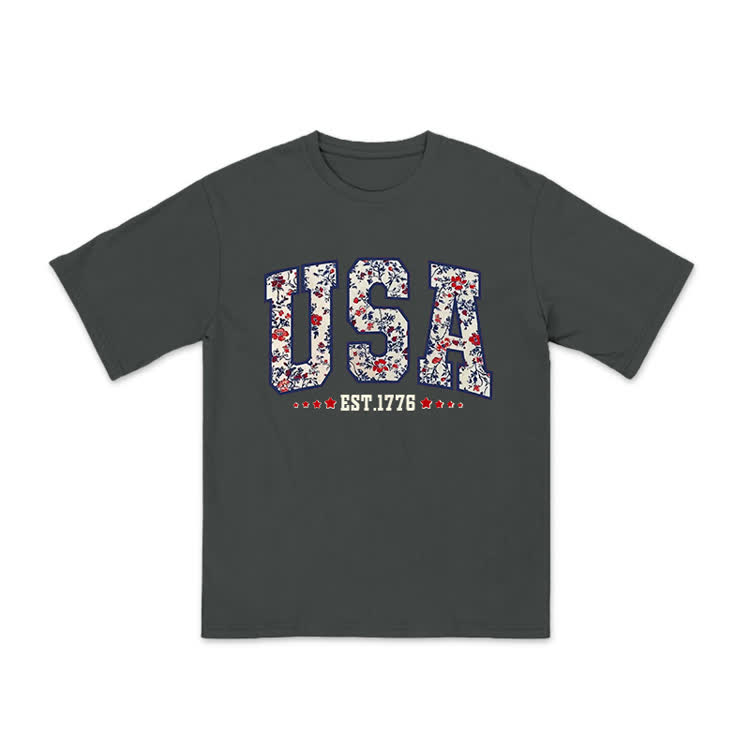 Boho Floral USA 1776 Print T-shirt - Dark Grey - US20-22(3XL) - image 2