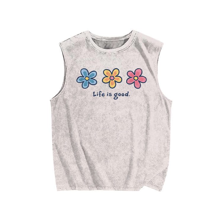  Sunny Bloom Life Is Good Print Washed Tank Top - Beige - US20-22(3XL) - image 2