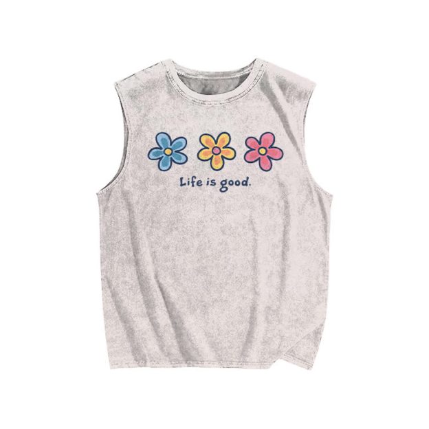  Sunny Bloom Life Is Good Print Washed Tank Top - Beige - US20-22(3XL) - image 2