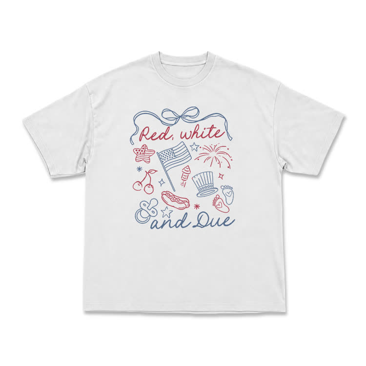 Casual Americana Doodle Patriotic Graphic Print T-Shirt - White - US16-18(2XL) - image 1