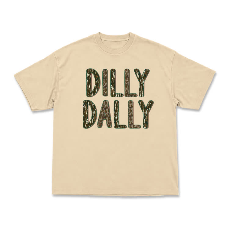 Minimal Dilly Dally Camo Texture Letter T-Shirt - Apricot - US16-18(2XL) - image 1