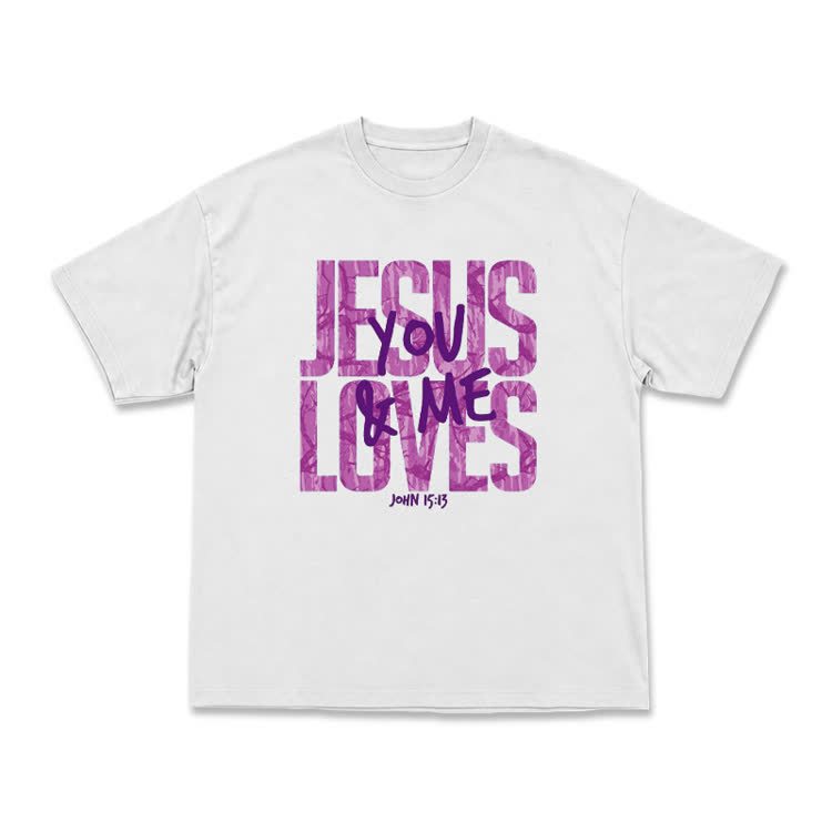 Classic Jesus Loves You and Me Graphic T-Shirt - White+Purple - US16-18(2XL) - image 2