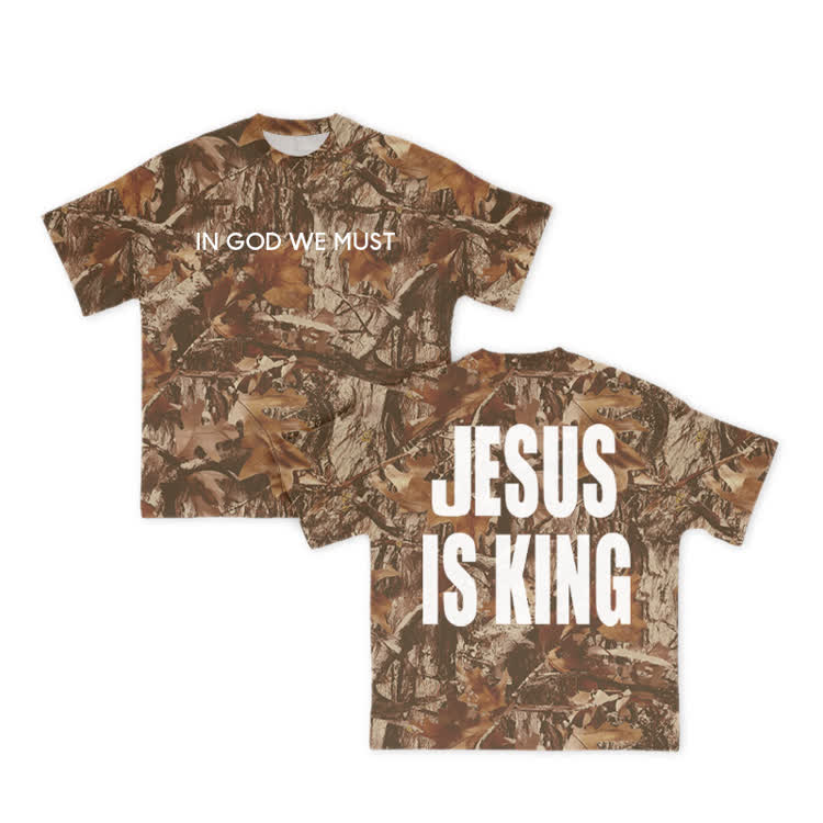 Leisurely Fallen Leaves Jesus Is King T-Shirt - Coffee - 8XL - image 1