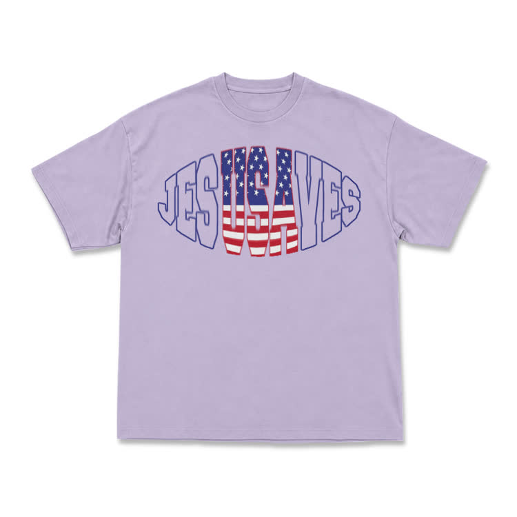 Patriotic Star Stripe Print T-Shirt - Purple - US16-18(2XL) - image 2