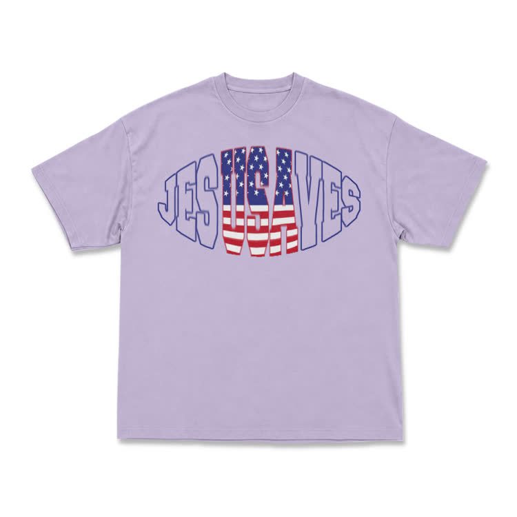 Patriotic Star Stripe Print T-Shirt - Purple - US16-18(2XL) - image 2