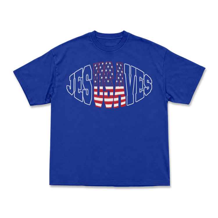 Patriotic Star Stripe Print T-Shirt - Blue - US16-18(2XL) - image 14