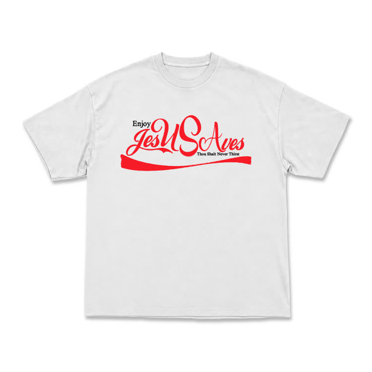 Casual Jesus Saves Script Graphic T-Shirt - White - US16-18(2XL) - image 1