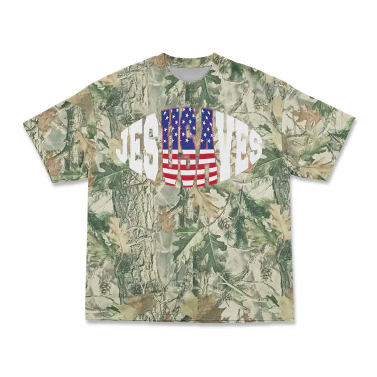 Patriotic Star Stripe Camo Graphic T-Shirt - Green - 8XL - image 2