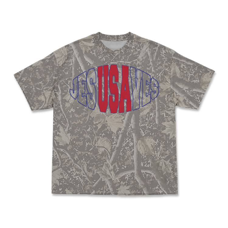Street Jesus Saves USA Camo Graphic T-shirt - Olive Green - 8XL - image 2