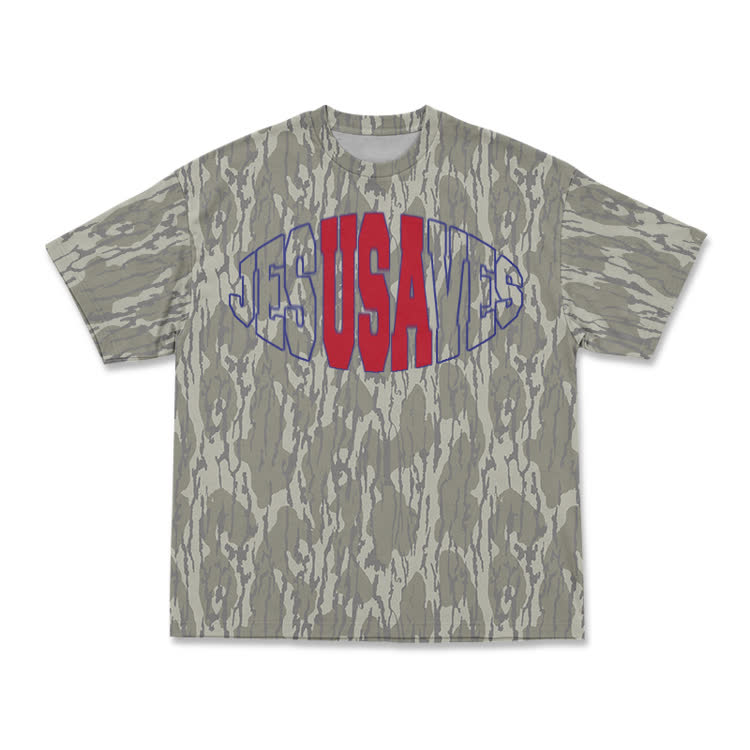 Street Jesus Saves USA Camo Graphic T-shirt - Khaki - 8XL - image 1