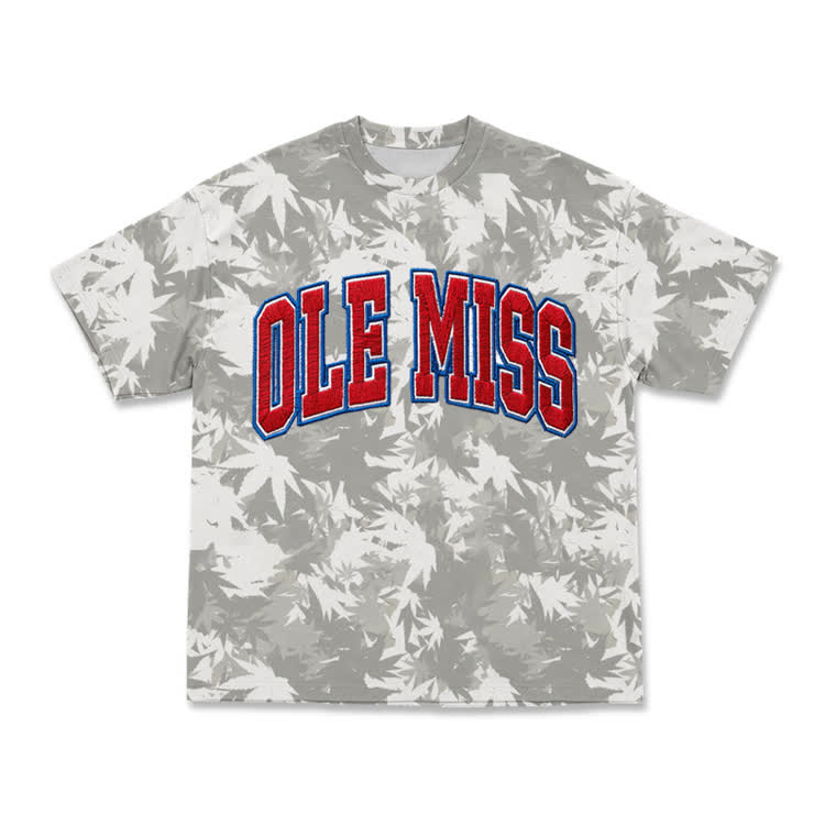 Casual OLE MISS Bleached Leaf Pattern T-Shirt - Red - 8XL - image 2