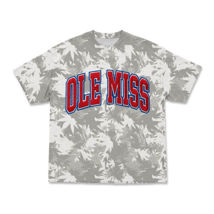 Casual OLE MISS Bleached Leaf Pattern T-Shirt - Red - 8XL - image 2