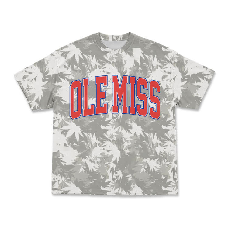 Casual OLE MISS Bleached Leaf Pattern T-Shirt - Light Gray - 8XL - image 1