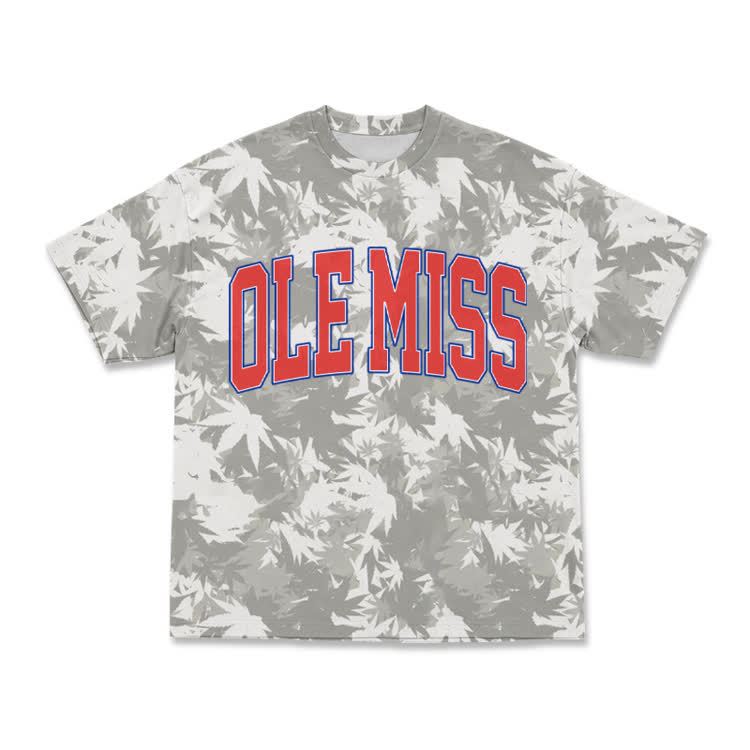Casual OLE MISS Bleached Leaf Pattern T-Shirt - Light Gray - 8XL - image 1