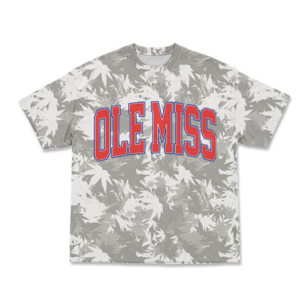 Casual OLE MISS Bleached Leaf Pattern T-Shirt - Light Gray - 8XL - image 1