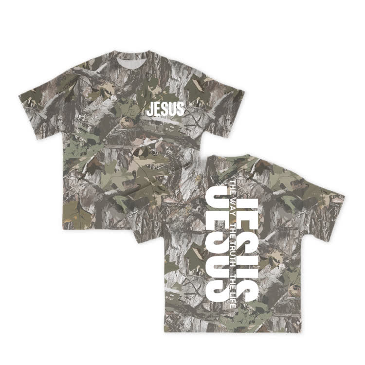 Classic Camouflage Faith Graphic Short Sleeve T-Shirt - Olive Green - 8XL - image 1