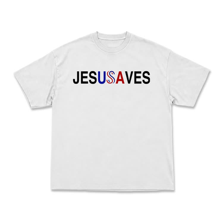 Minimalist Faith Graphic Jesus Saves T-Shirt - White - US16-18(2XL) - image 1