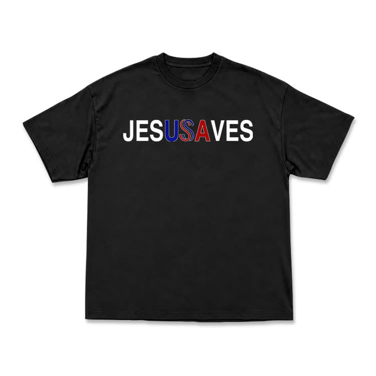 Minimalist Faith Graphic Jesus Saves T-Shirt - Black - US16-18(2XL) - image 2