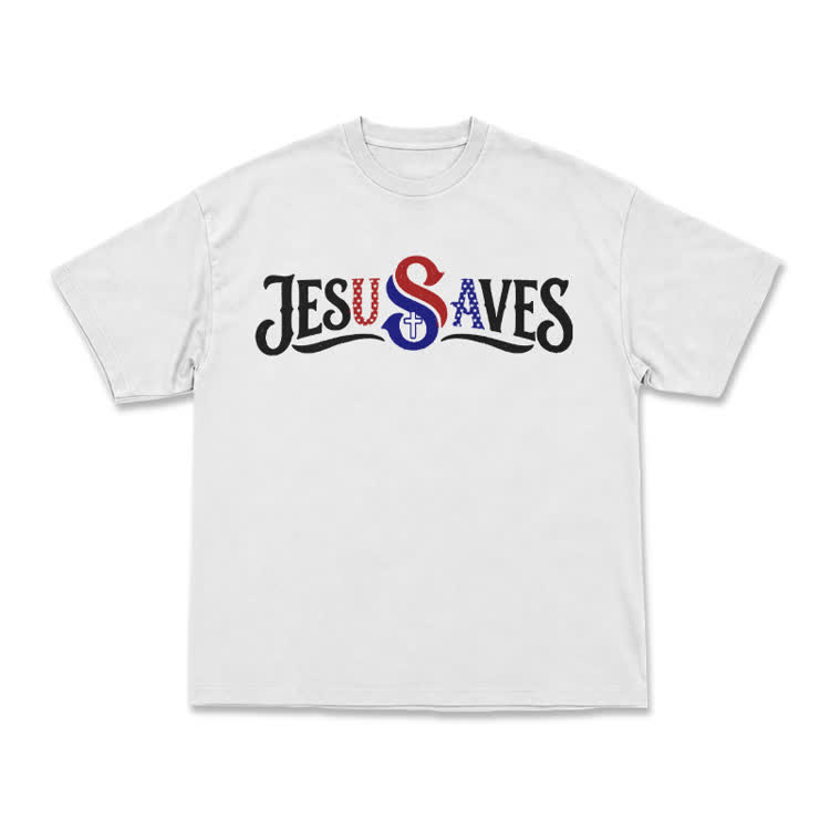 Vintage Faith Jesus Saves Front Print Casual T-Shirt - White - US16-18(2XL) - image 1