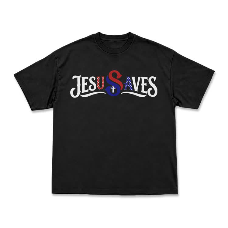 Vintage Faith Jesus Saves Front Print Casual T-Shirt - Black - US16-18(2XL) - image 2