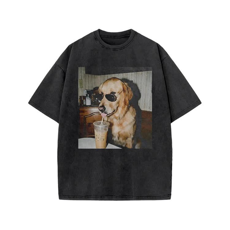 Vintage Dog Photo Print Acid Washed T-shirt - Black - US20-22(3XL) - image 1