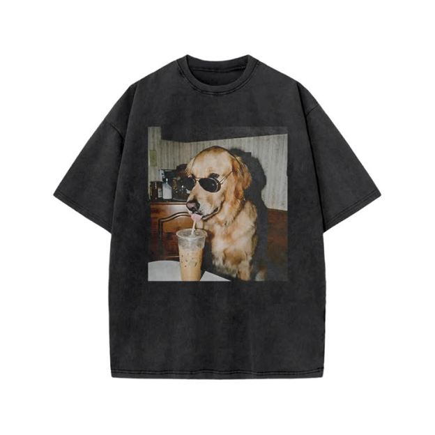 Vintage Dog Photo Print Acid Washed T-shirt - Black - US20-22(3XL) - image 1