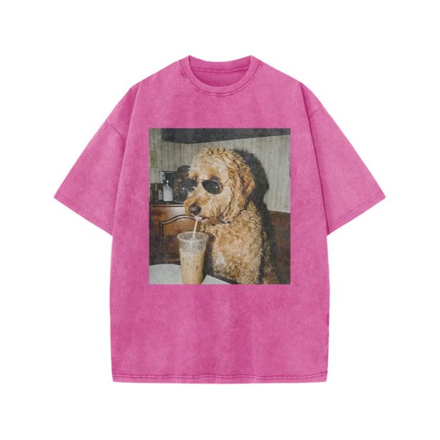 Playful Dog Photo Print Acid Washed T-shirt - Pink - US20-22(3XL) - image 3