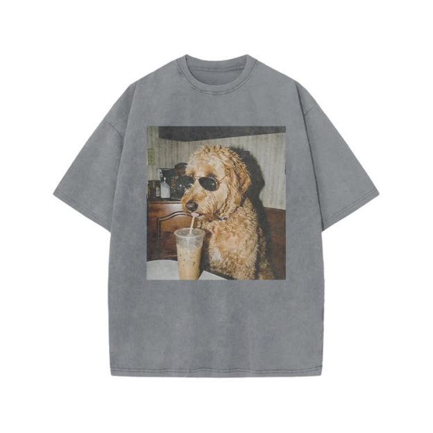 Playful Dog Photo Print Acid Washed T-shirt - Grey - US20-22(3XL) - image 6