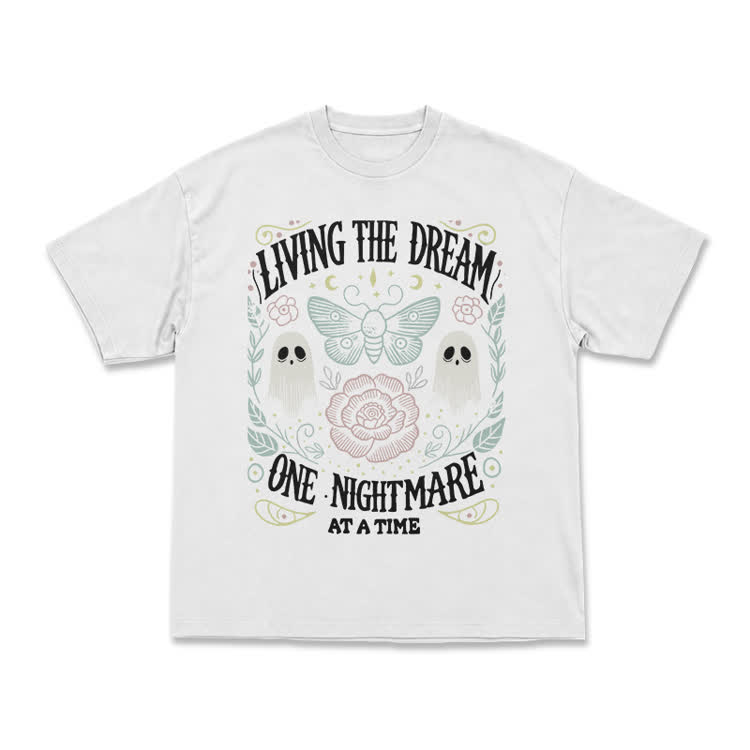 Living the Dream Gothic Ghost Print T-Shirt - White - US16-18(2XL) - image 2