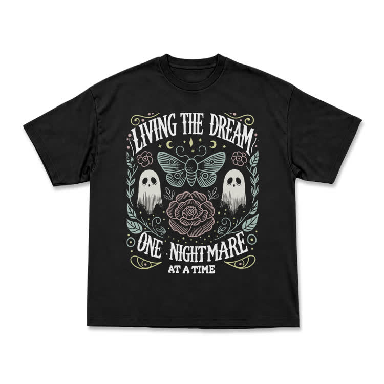 Living the Dream Gothic Ghost Print T-Shirt - Black - US16-18(2XL) - image 1
