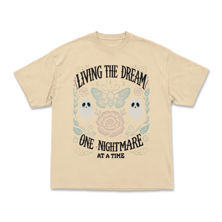 Living the Dream Gothic Ghost Print T-Shirt - Apricot - US16-18(2XL) - image 6
