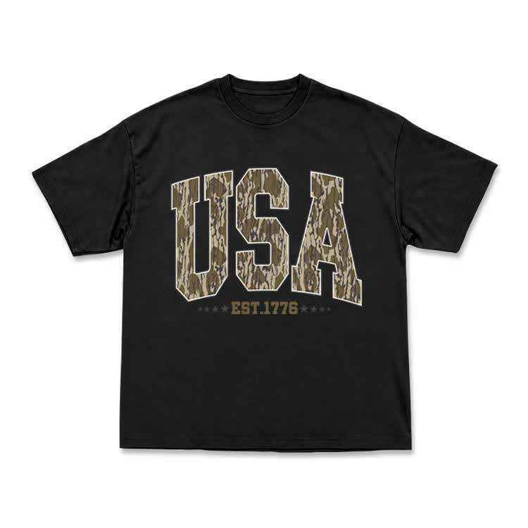 Vintage Inspired USA Camo Varsity Print T-Shirt - Black - US16-18(2XL) - image 2