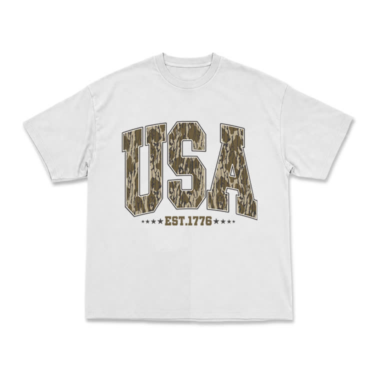 Vintage Inspired USA Camo Varsity Print T-Shirt - White - US16-18(2XL) - image 1