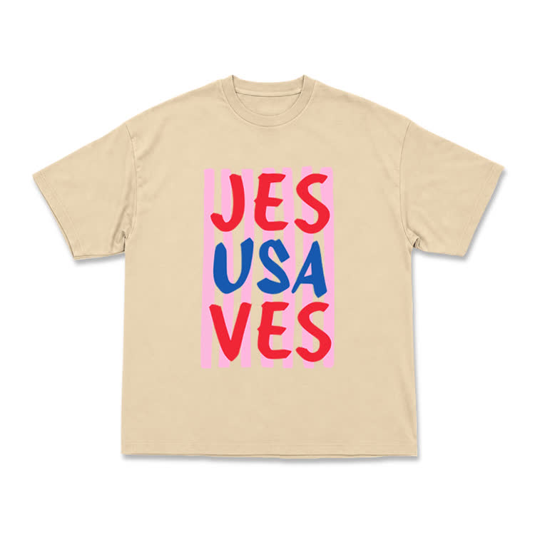 Art Inspired Stripe JESUSAVES Graphic T-Shirt - Apricot - US16-18(2XL) - image 2