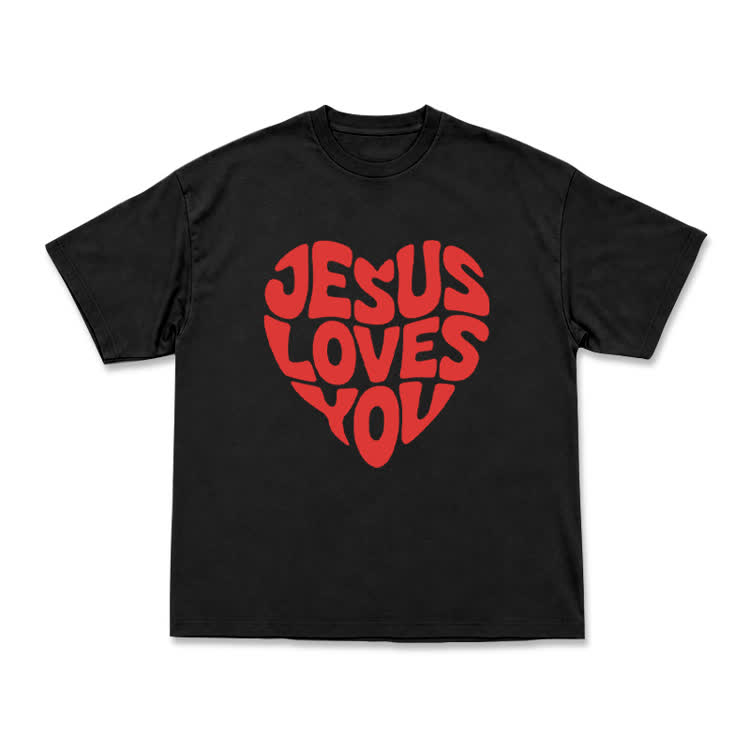 Vintage Jesus Loves You Heart Graphic T-Shirt - Black - US16-18(2XL) - image 1