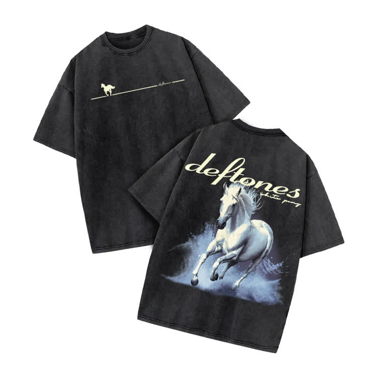 Deftones Running Horse Print Acid Washed T-shirt - Black - US20-22(3XL) - image 1