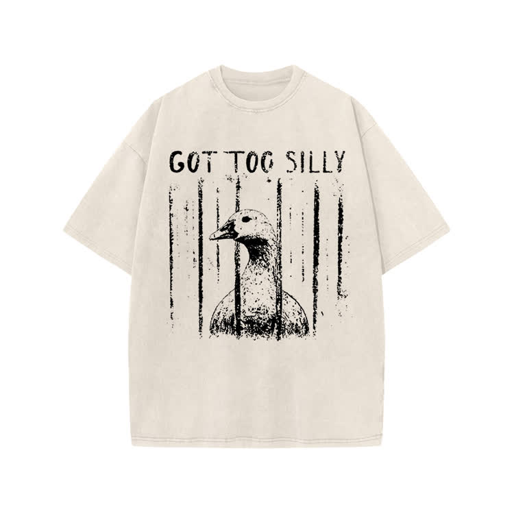 Street Distressed Goose Print Acid Washed T-Shirt - Beige - US20-22(3XL) - image 2