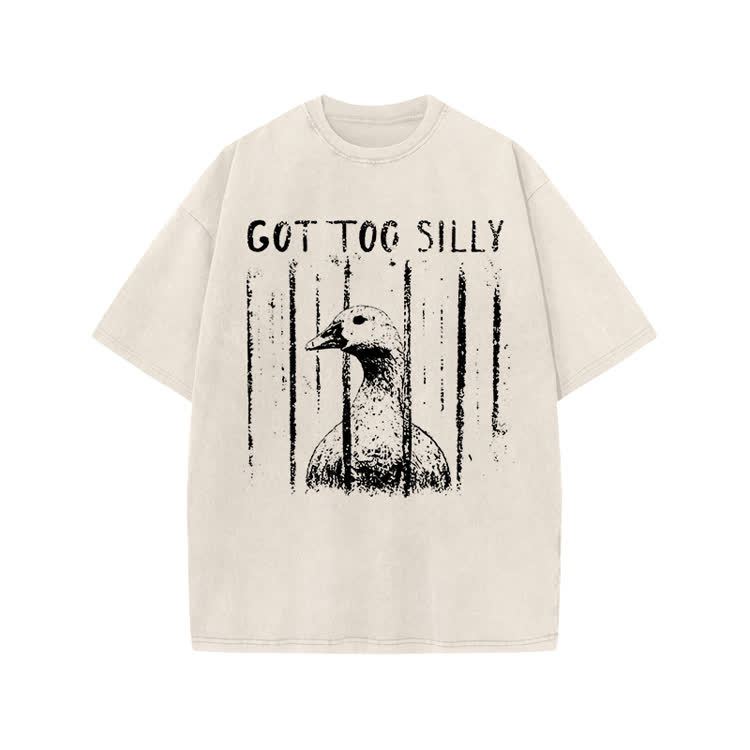 Street Distressed Goose Print Acid Washed T-Shirt - Beige - US20-22(3XL) - image 2