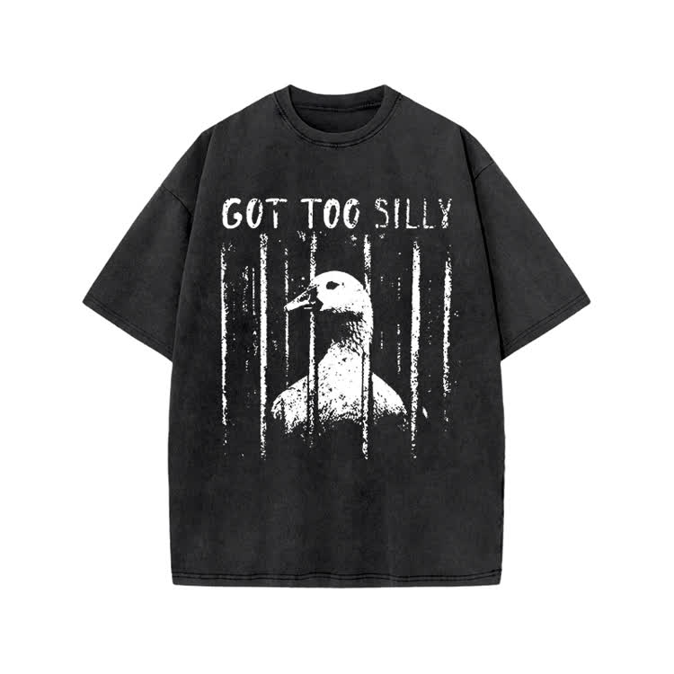 Street Distressed Goose Print Acid Washed T-Shirt - Black - US20-22(3XL) - image 1