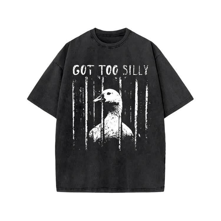 Street Distressed Goose Print Acid Washed T-Shirt - Black - US20-22(3XL) - image 1