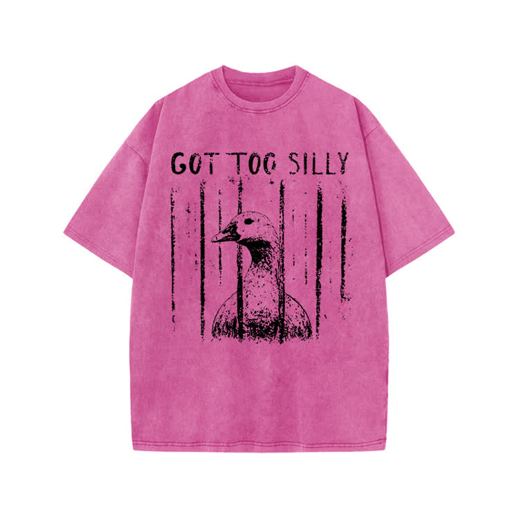 Street Distressed Goose Print Acid Washed T-Shirt - Pink - US20-22(3XL) - image 9