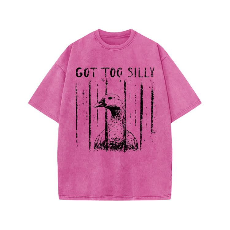 Street Distressed Goose Print Acid Washed T-Shirt - Pink - US20-22(3XL) - image 9