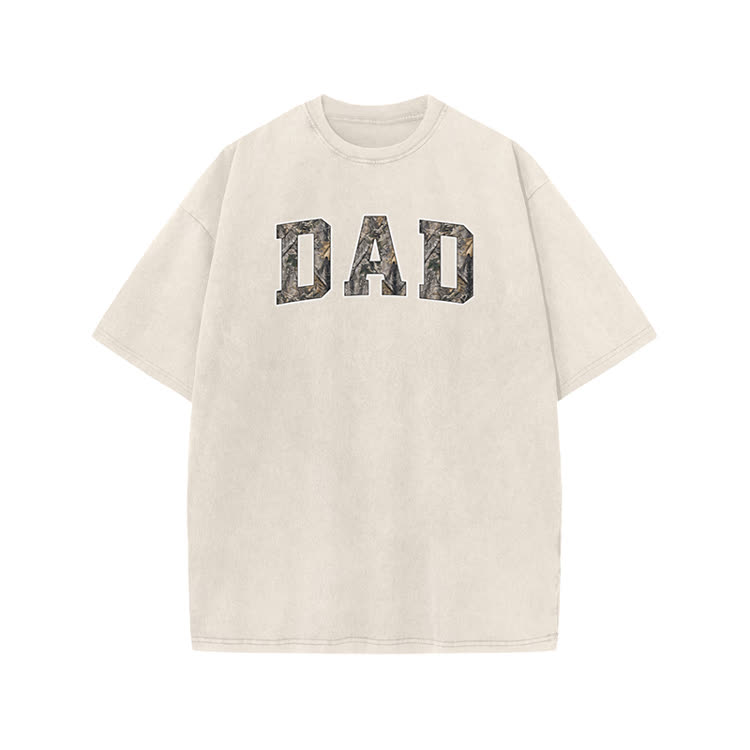 Casual Camo DAD Graphic Print Acid Washed T-shirt - Beige - US20-22(3XL) - image 2