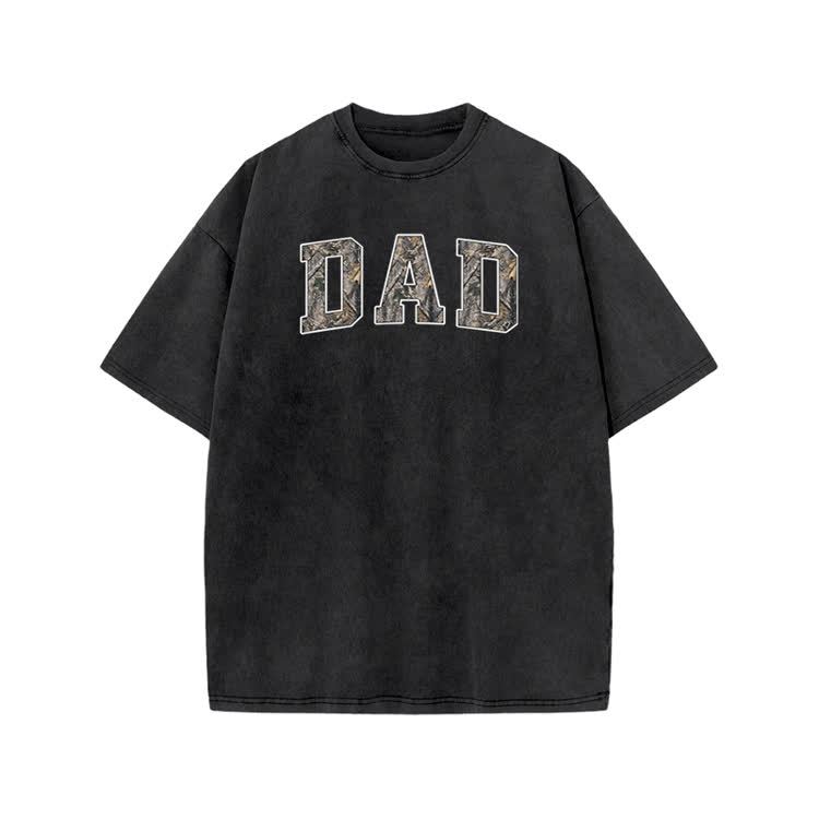 Casual Camo DAD Graphic Print Acid Washed T-shirt - Black - US20-22(3XL) - image 1