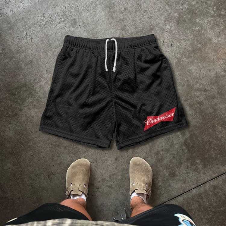 Casual Chudweiser Graphic Print Mesh Shorts - Black - 5XL - image 1