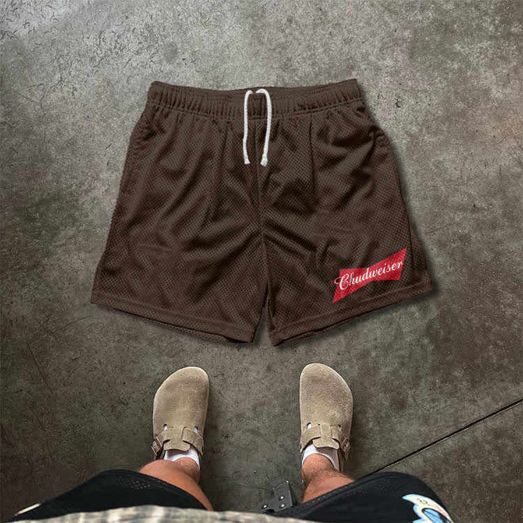 Casual Chudweiser Graphic Print Mesh Shorts - Coffee - 5XL - image 3