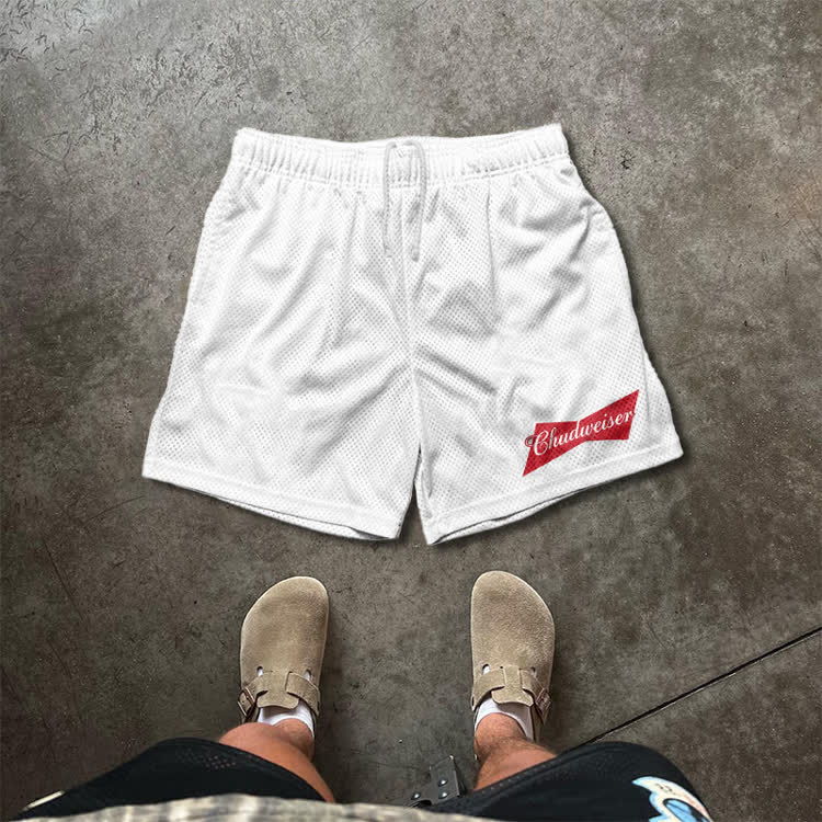 Casual Chudweiser Graphic Print Mesh Shorts - White - 5XL - image 2